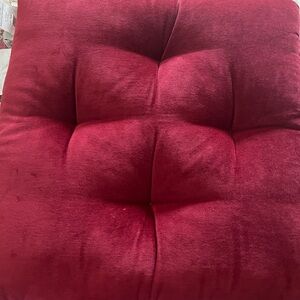 3 Pottery Barn Tufted Velvet Pillow in Rich Red for $30 in total.